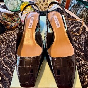 Aquazzura Ginza 35 Croc-Embossed Leather Slingback size 39 never worn